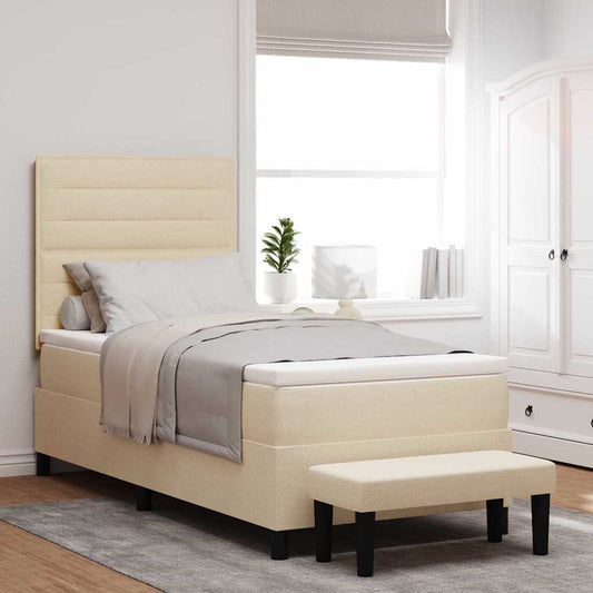 vidaXL Κρεβάτι με ελατήρια με μαξιλάρι Κρεμ 100 x 200 cm ύφασμα