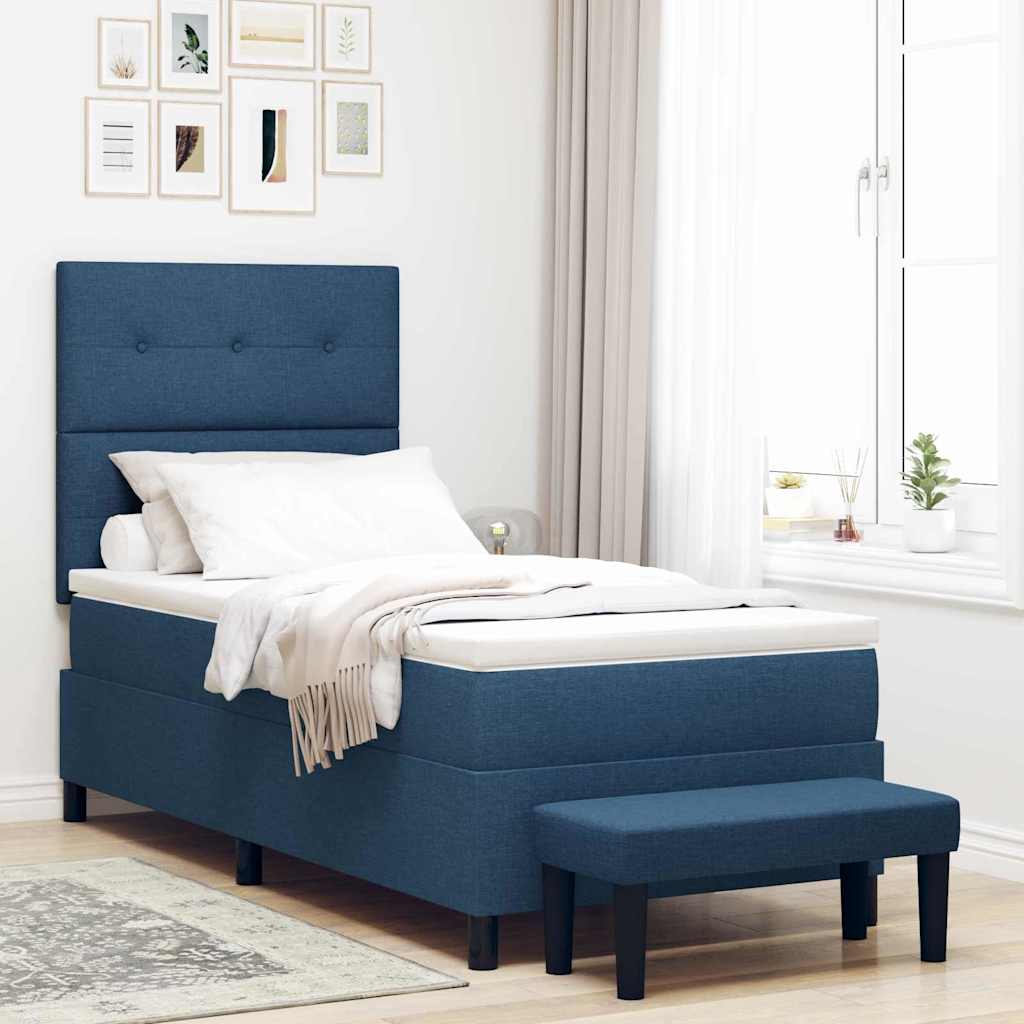 vidaXL Κρεβάτι με ελατήρια με κεφαλάρι Μπλε 90 x 190 cm ύφασμα
