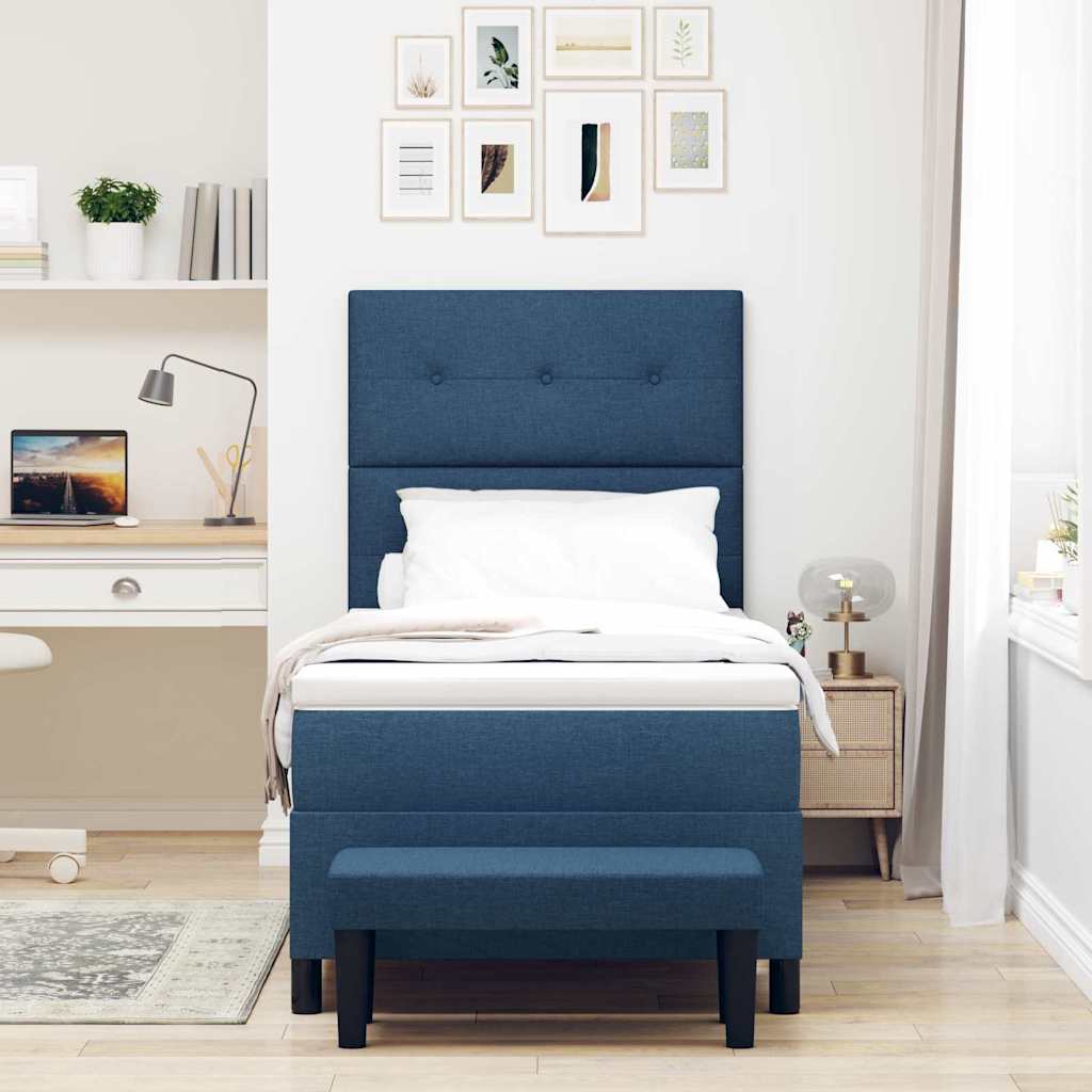 vidaXL Κρεβάτι με ελατήρια με κεφαλάρι Μπλε 90 x 190 cm ύφασμα