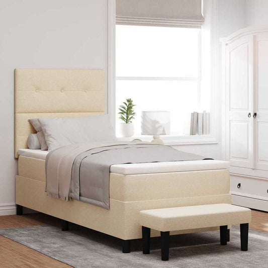 vidaXL Κρεβάτι με ελατήρια με κεφαλάρι Κρεμ 90 x 200 cm ύφασμα