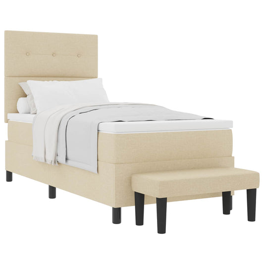 vidaXL Κρεβάτι με ελατήρια με κεφαλάρι Κρεμ 90 x 200 cm ύφασμα