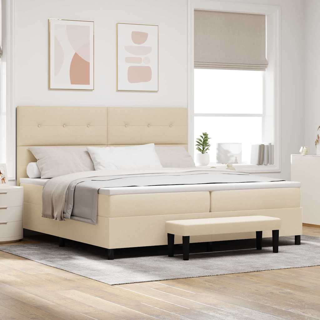 vidaXL Κρεβάτι με ελατήρια με κεφαλάρι Κρεμ 200 x 200 cm ύφασμα