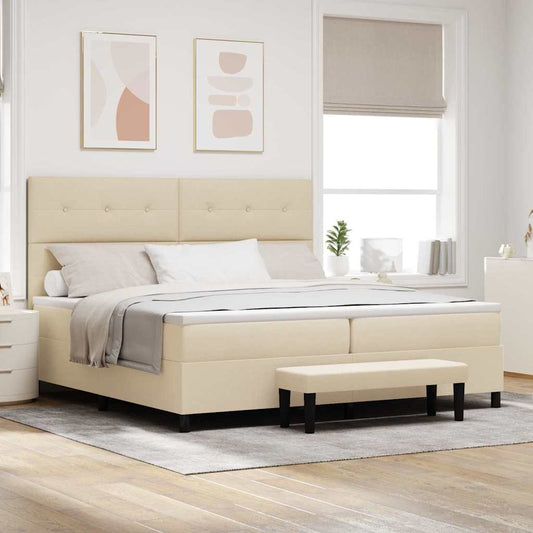 vidaXL Κρεβάτι με ελατήρια με κεφαλάρι Κρεμ 200 x 200 cm ύφασμα