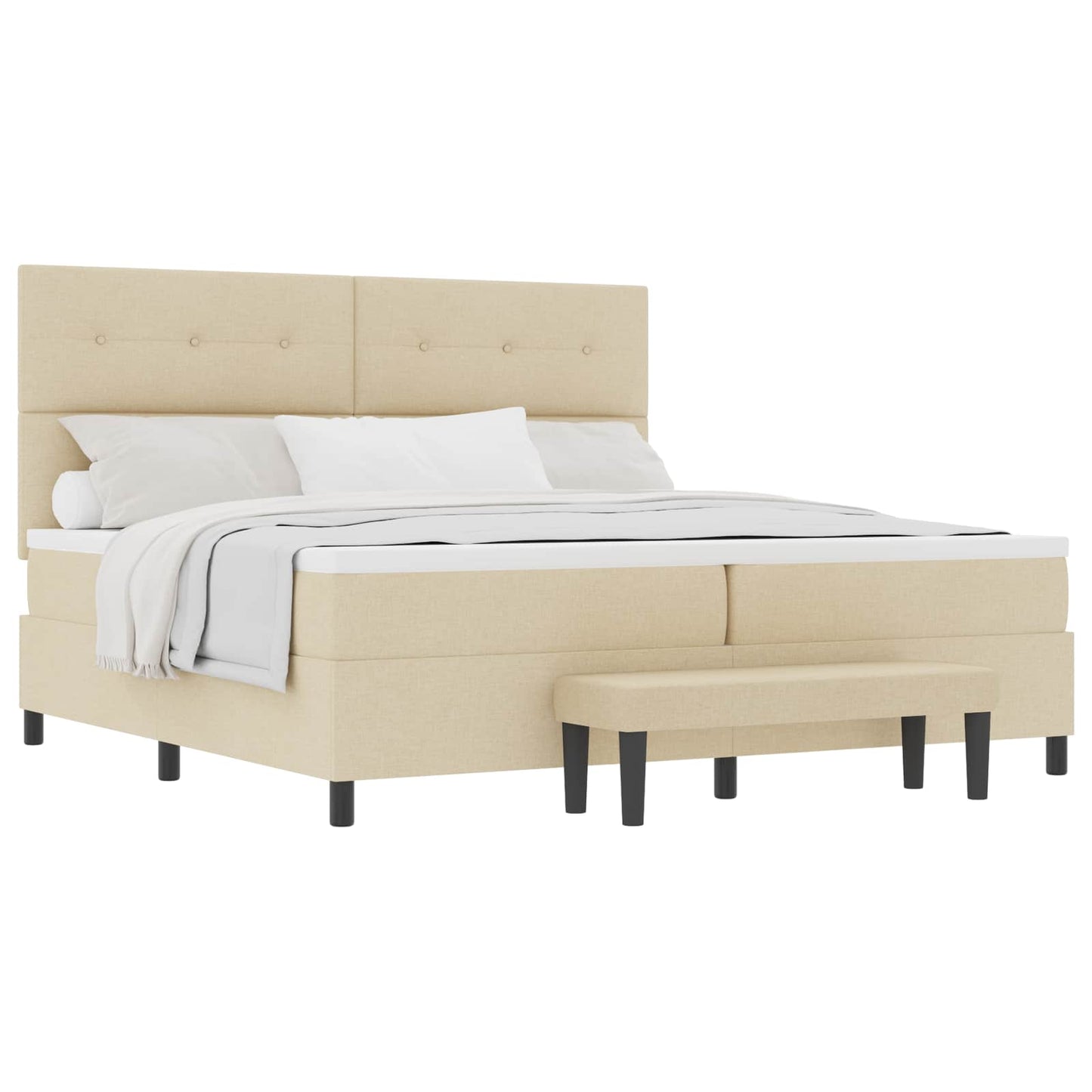 vidaXL Κρεβάτι με ελατήρια με κεφαλάρι Κρεμ 200 x 200 cm ύφασμα