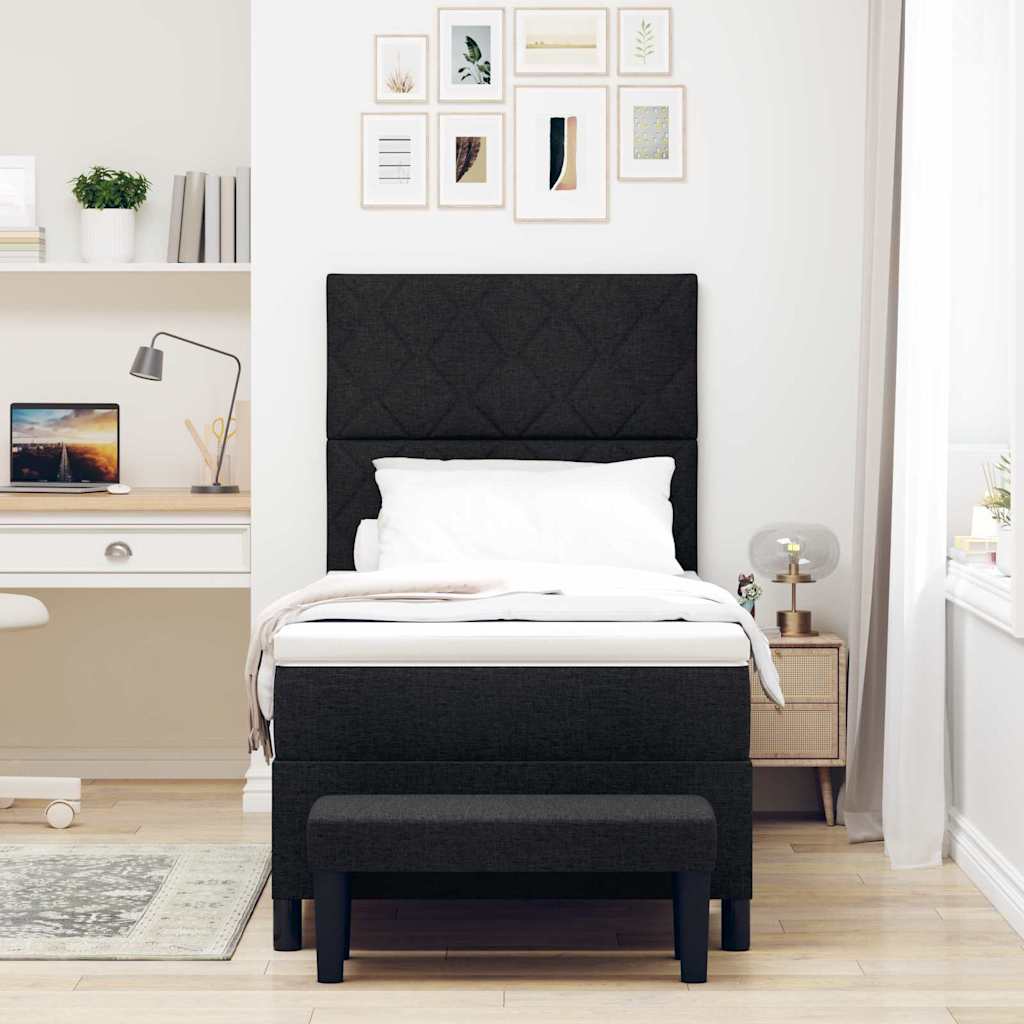 vidaXL Κρεβάτι με ελατήρια με κεφαλάρι Μαύρο 90 x 200 cm ύφασμα