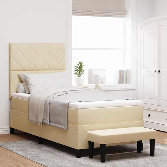 vidaXL Κρεβάτι με ελατήρια με κεφαλάρι Κρεμ 100 x 200 cm ύφασμα