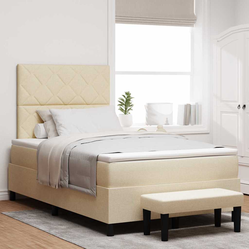 vidaXL Κρεβάτι με ελατήρια με κεφαλάρι Κρεμ 120 x 190 cm ύφασμα