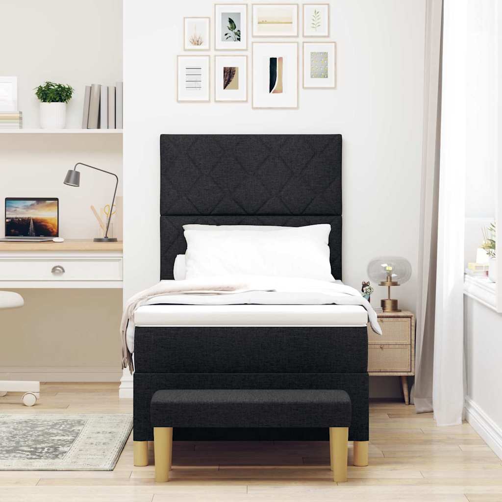 vidaXL Κρεβάτι με ελατήρια με μαξιλάρι Μαύρο 190 x 90 cm ύφασμα