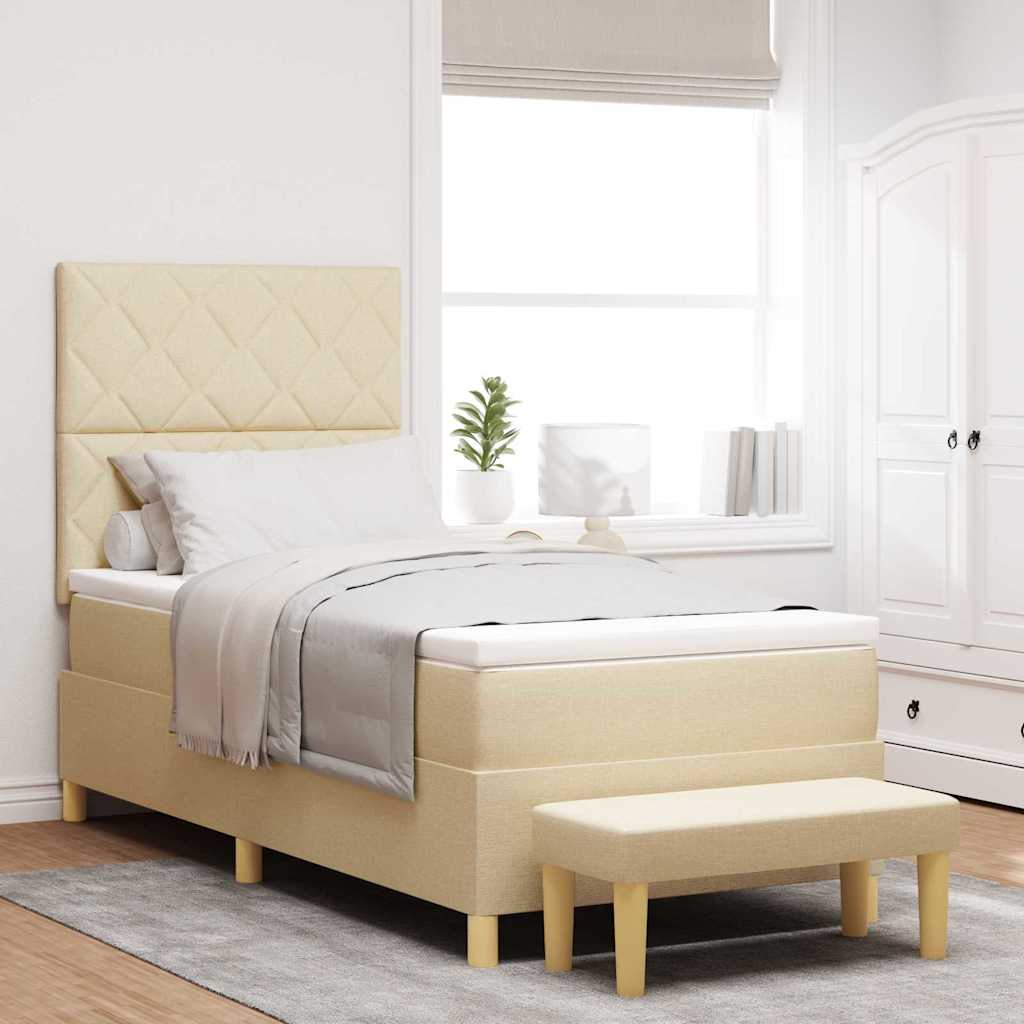 vidaXL Κρεβάτι με ελατήρια με μαξιλάρι Κρεμ 190 x 90 cm ύφασμα
