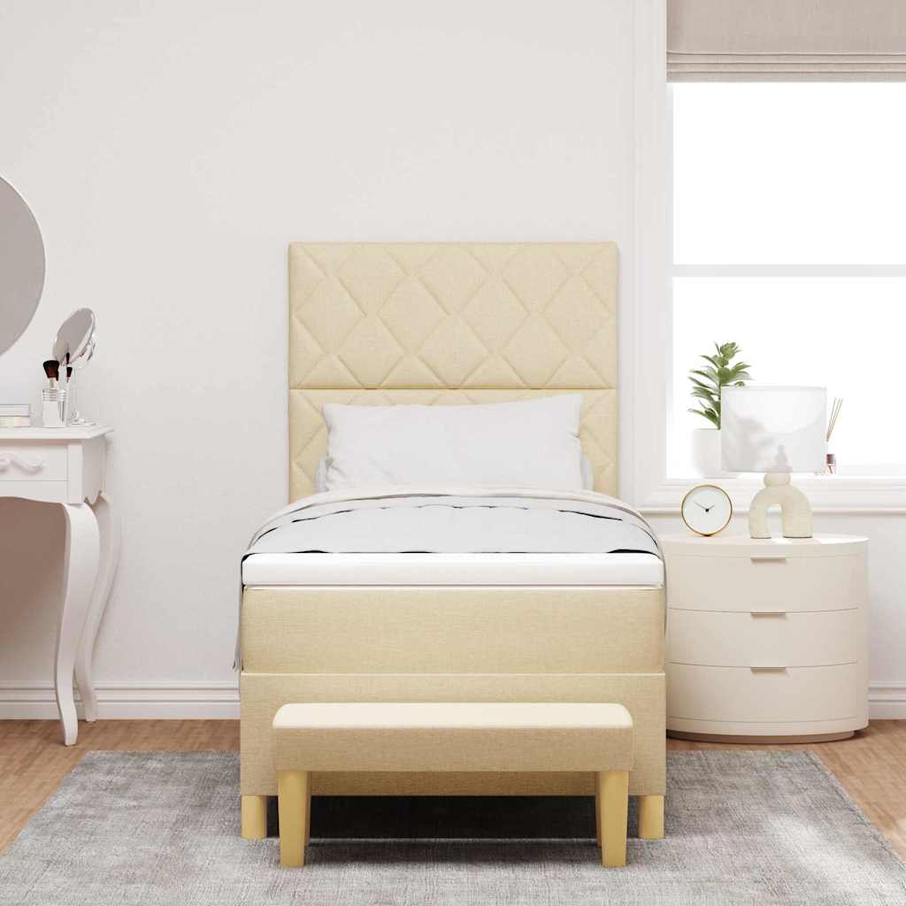 vidaXL Κρεβάτι με ελατήρια με μαξιλάρι Κρεμ 190 x 90 cm ύφασμα