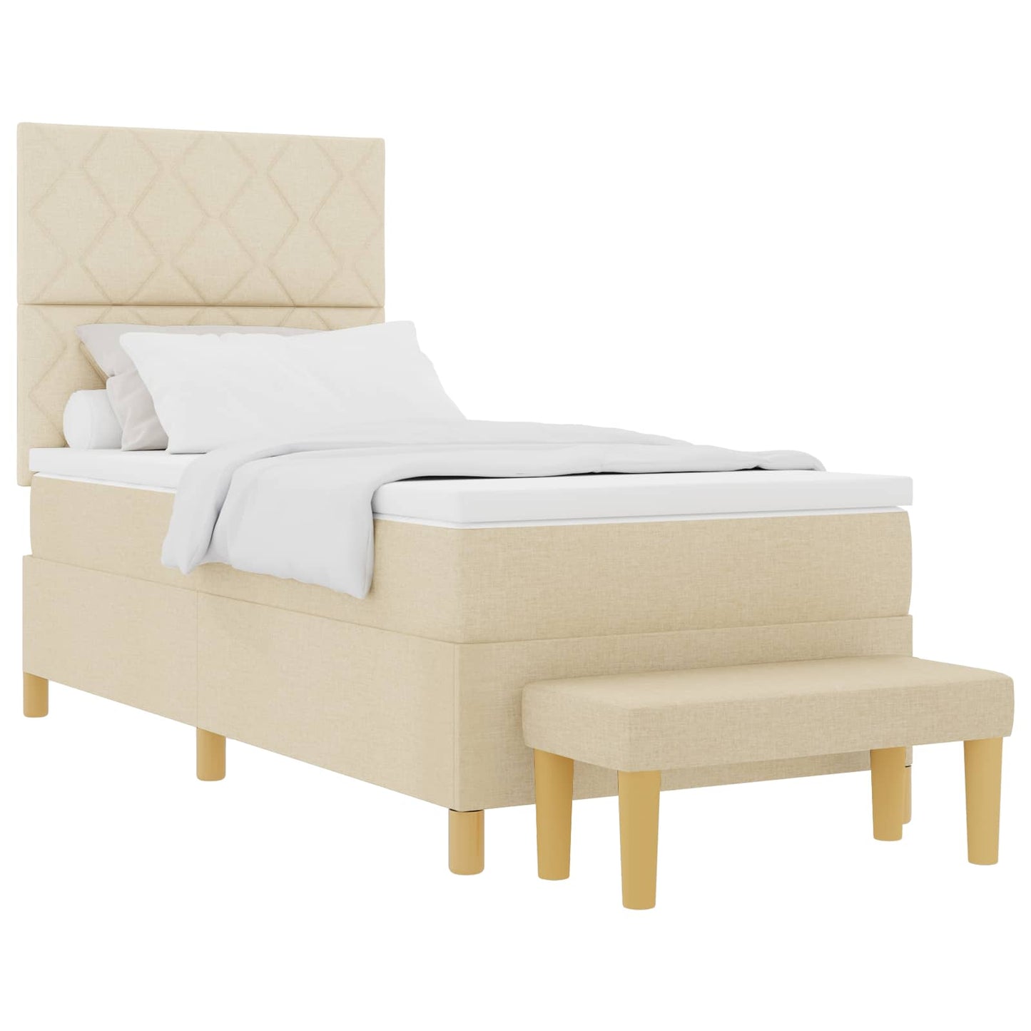 vidaXL Κρεβάτι με ελατήρια με μαξιλάρι Κρεμ 190 x 90 cm ύφασμα