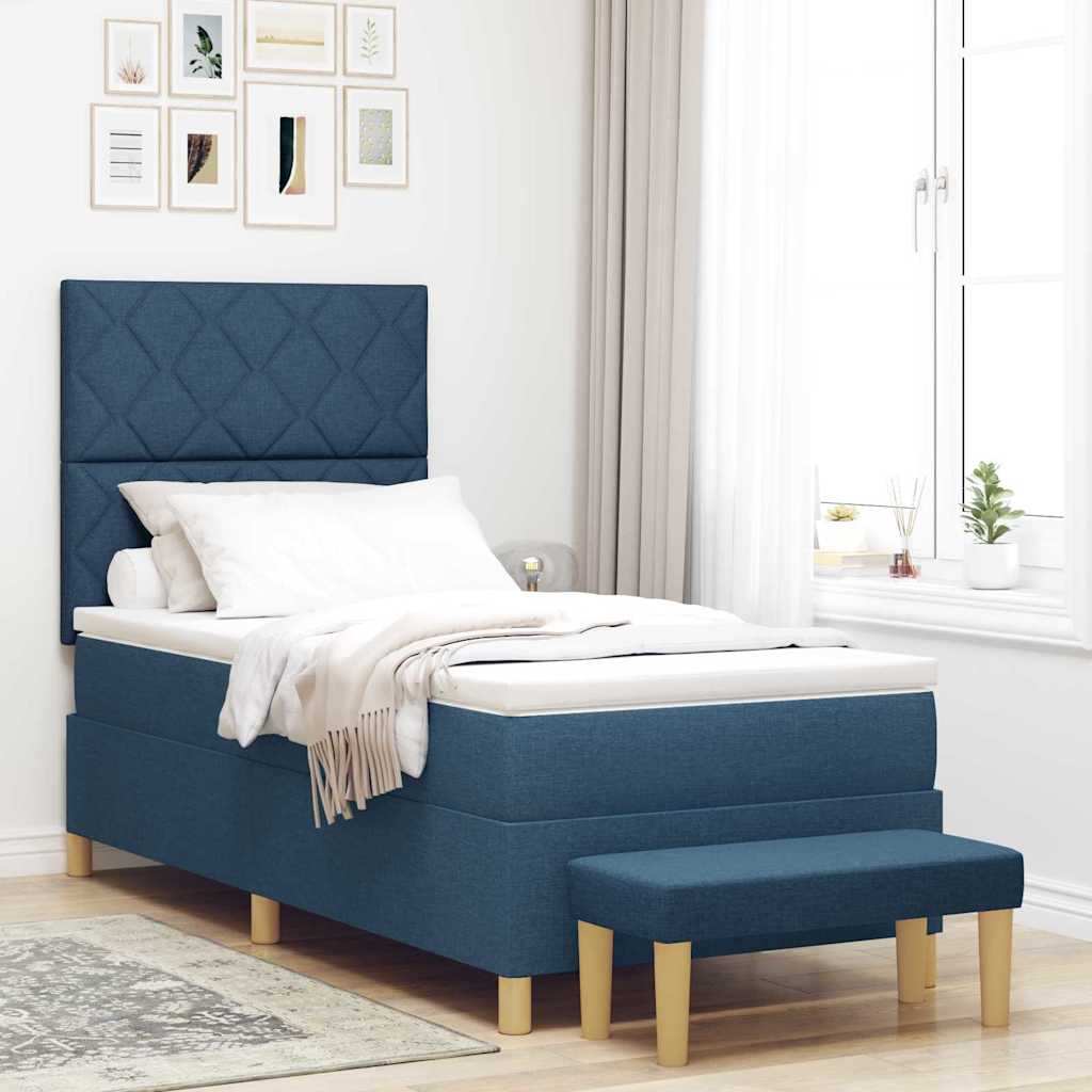 vidaXL Κρεβάτι με ελατήρια με κεφαλάρι Μπλε 190 x 90 cm ύφασμα