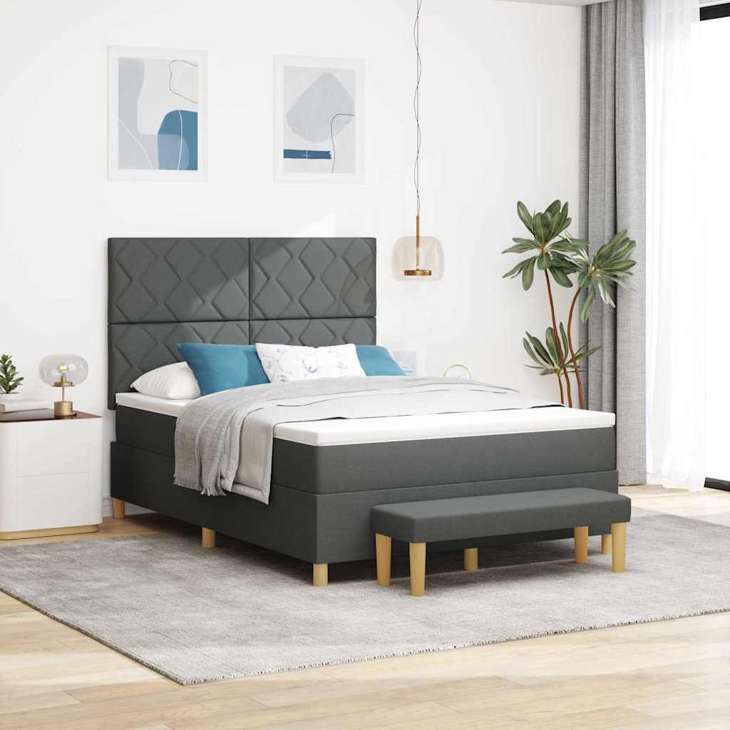 vidaXL Κρεβάτι με ελατήρια Σκούρο Γκρι 190 x 140 εκατοστά ύφασμα