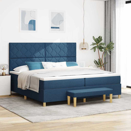vidaXL Κρεβάτι με ελατήρια με κεφαλάρι Μπλε 200 x 200 cm ύφασμα