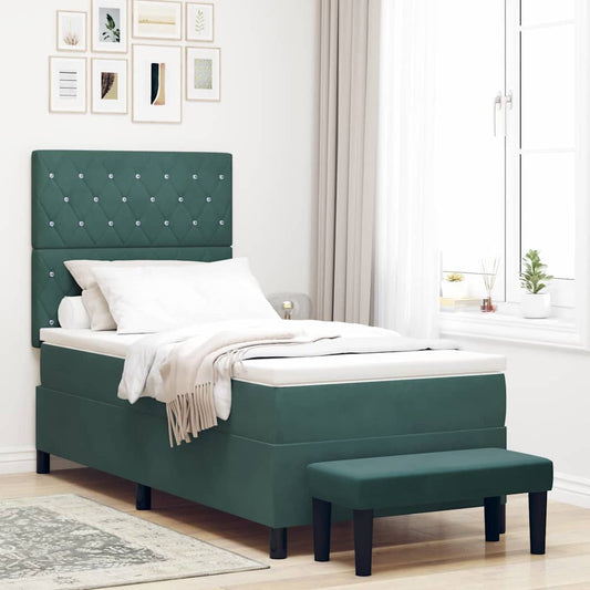 vidaXL Κρεβάτι με ελατήρια Σκούρο πράσινο 200 x 100 cm Βελούδο