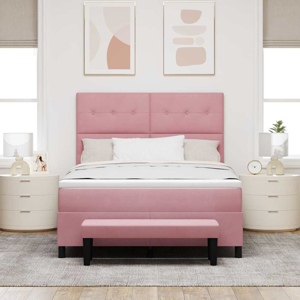 vidaXL Κρεβάτι με ελατήρια με μαξιλάρι Ροζ 190 x 140 εκατοστά Βελούδο