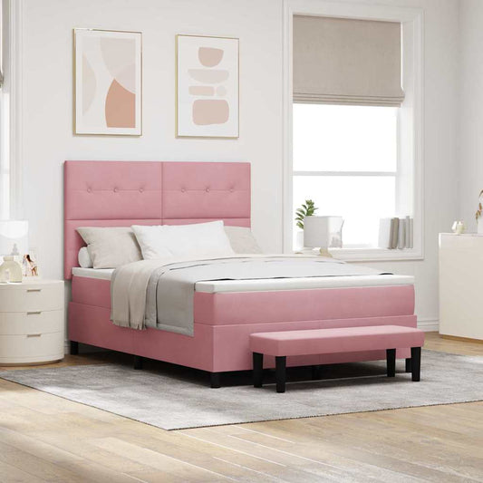 vidaXL Κρεβάτι με ελατήρια με μαξιλάρι Ροζ 200 x 140 cm Βελούδο