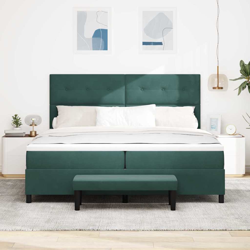 vidaXL Κρεβάτι με ελατήρια Σκούρο πράσινο 200 x 200 cm Βελούδο