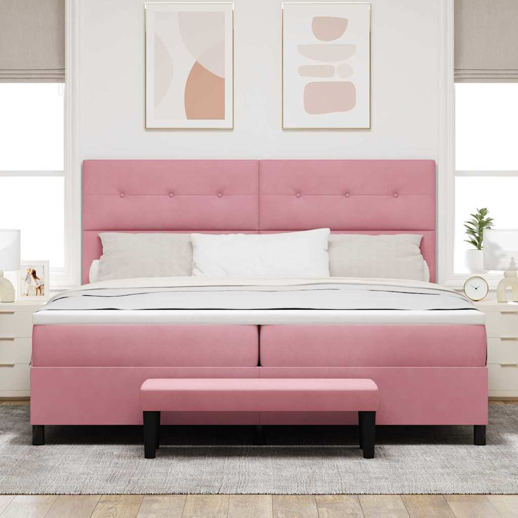 vidaXL Κρεβάτι με ελατήρια με κεφαλάρι Ροζ 200 x 200 cm Βελούδο