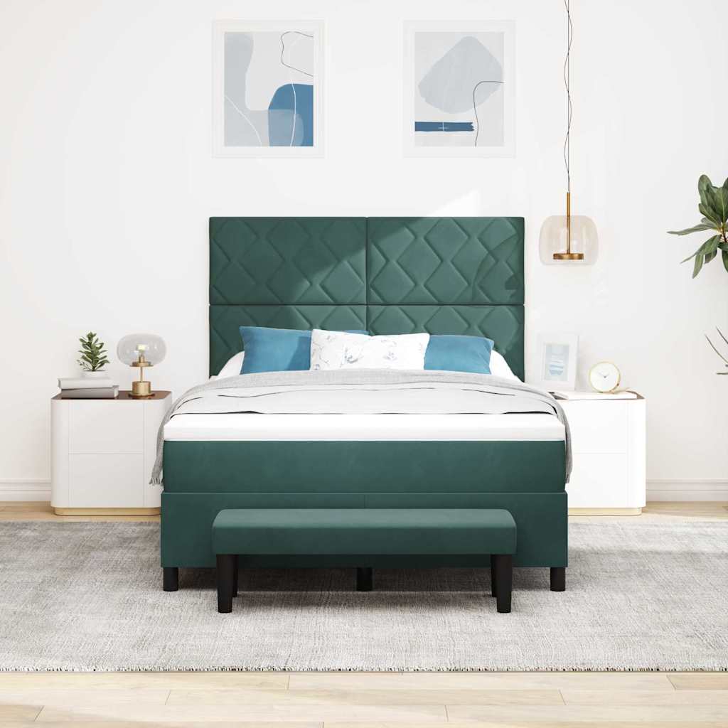 vidaXL Κρεβάτι με ελατήρια Σκούρο Πράσινο 140 x 200 cm Βελούδο