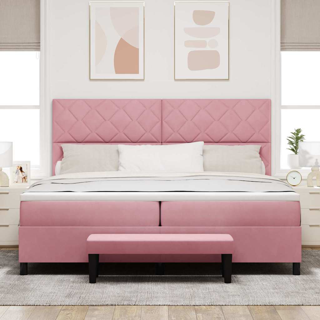 vidaXL Κρεβάτι με ελατήρια με κεφαλάρι Ροζ 200 x 200 cm Βελούδο