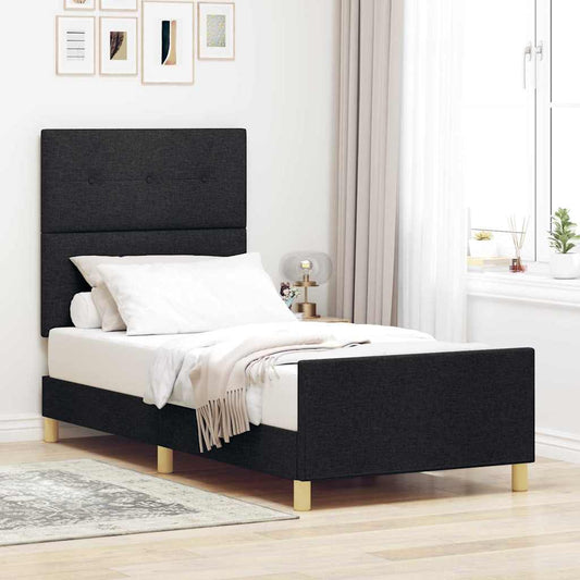vidaXL Σκελετός Κρεβατιού με κεφαλάρι Μαύρο 90 x 190 cm ύφασμα