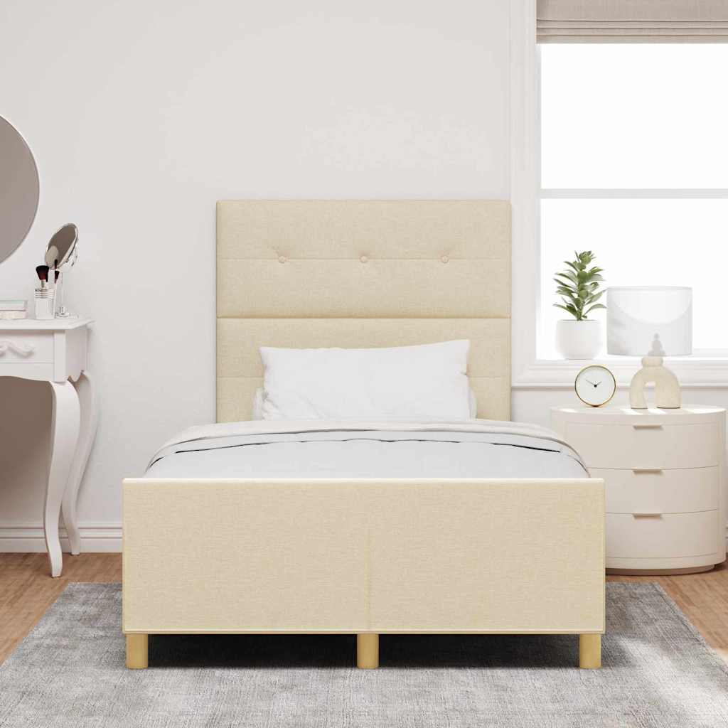 vidaXL Σκελετός Κρεβατιού με κεφαλάρι Κρεμ 120 x 190 cm ύφασμα