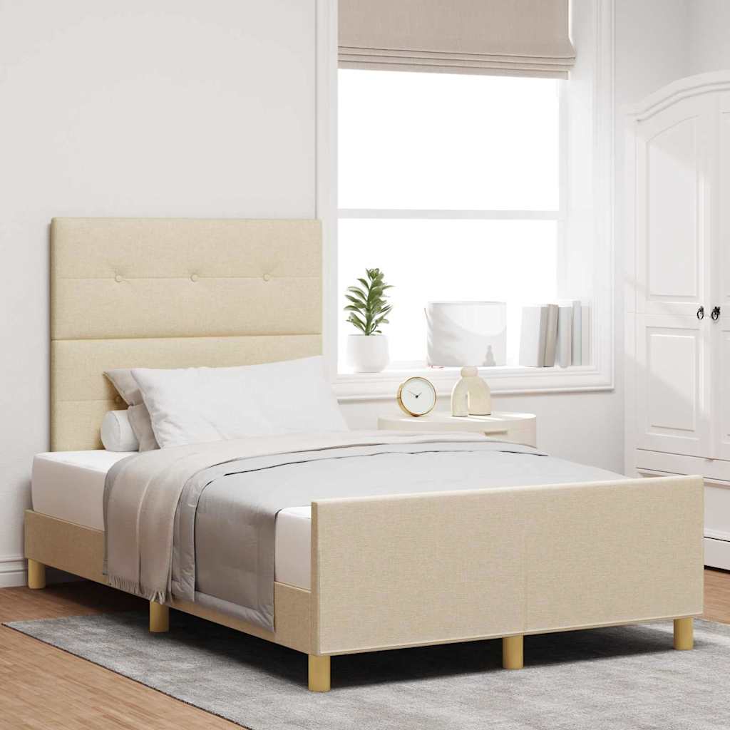 vidaXL Σκελετός Κρεβατιού με κεφαλάρι Κρεμ 120 x 200 cm ύφασμα