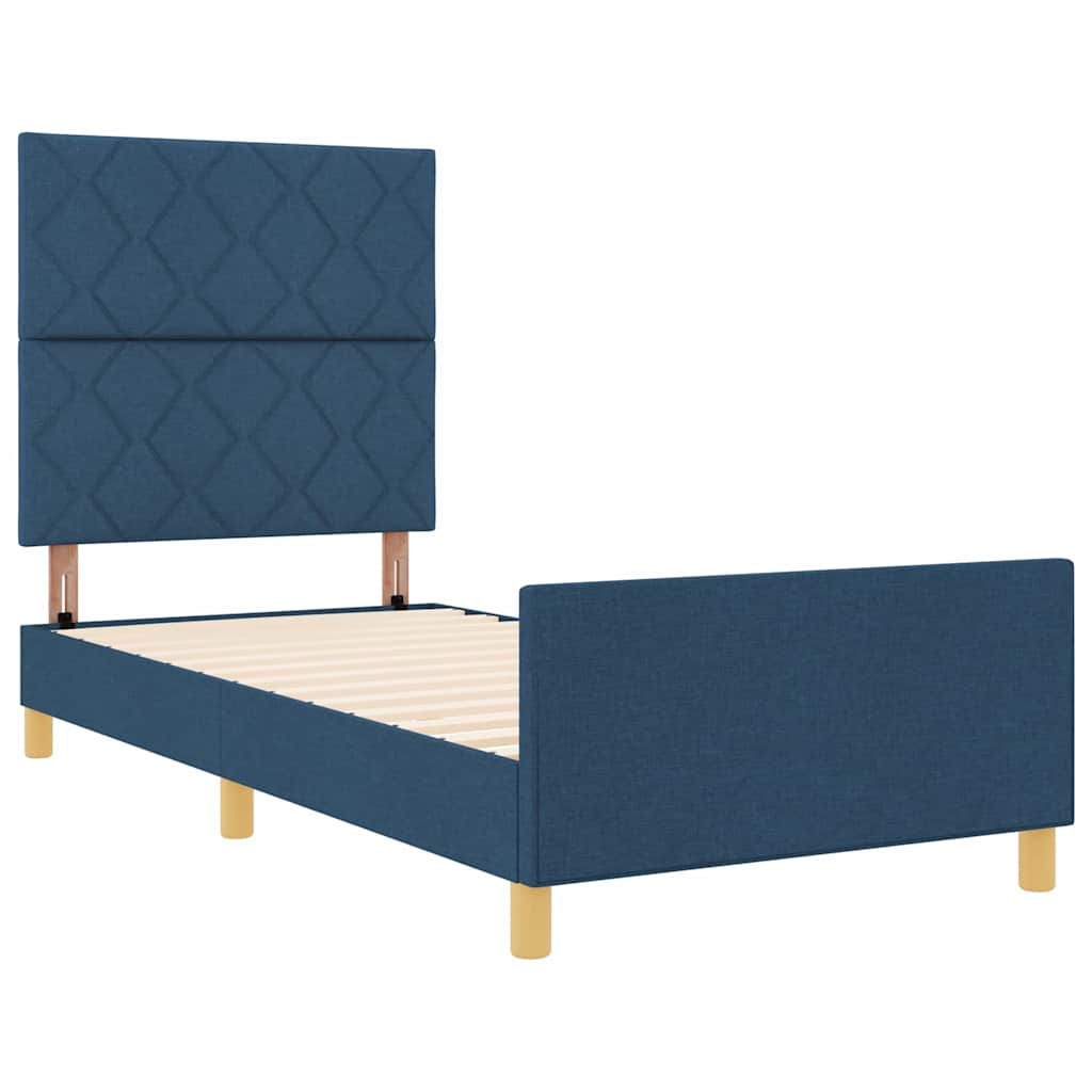 vidaXL Σκελετός Κρεβατιού με κεφαλάρι Μπλε 90 x 190 cm ύφασμα
