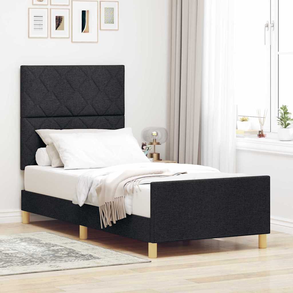 vidaXL Σκελετός Κρεβατιού με κεφαλάρι Μαύρο 90 x 200 cm ύφασμα
