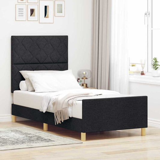 vidaXL Σκελετός Κρεβατιού με κεφαλάρι Μαύρο 100 x 200 cm ύφασμα