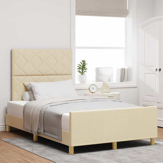 vidaXL Σκελετός Κρεβατιού με κεφαλάρι Κρεμ 120 x 200 cm ύφασμα