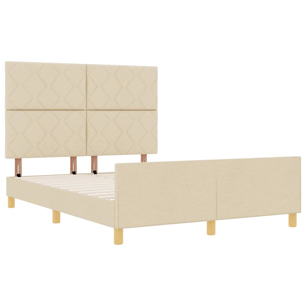 vidaXL Σκελετός Κρεβατιού με κεφαλάρι Κρεμ 160 x 200 cm ύφασμα