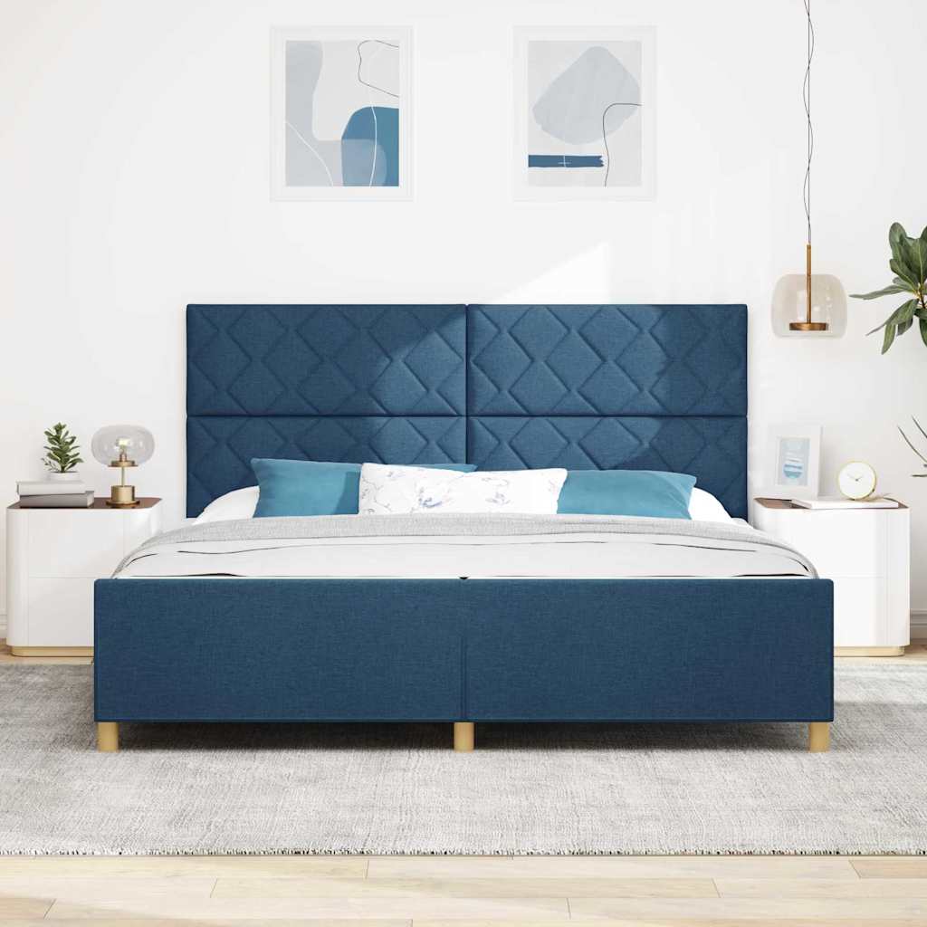vidaXL Σκελετός Κρεβατιού με κεφαλάρι Μπλε 200 x 200 cm ύφασμα