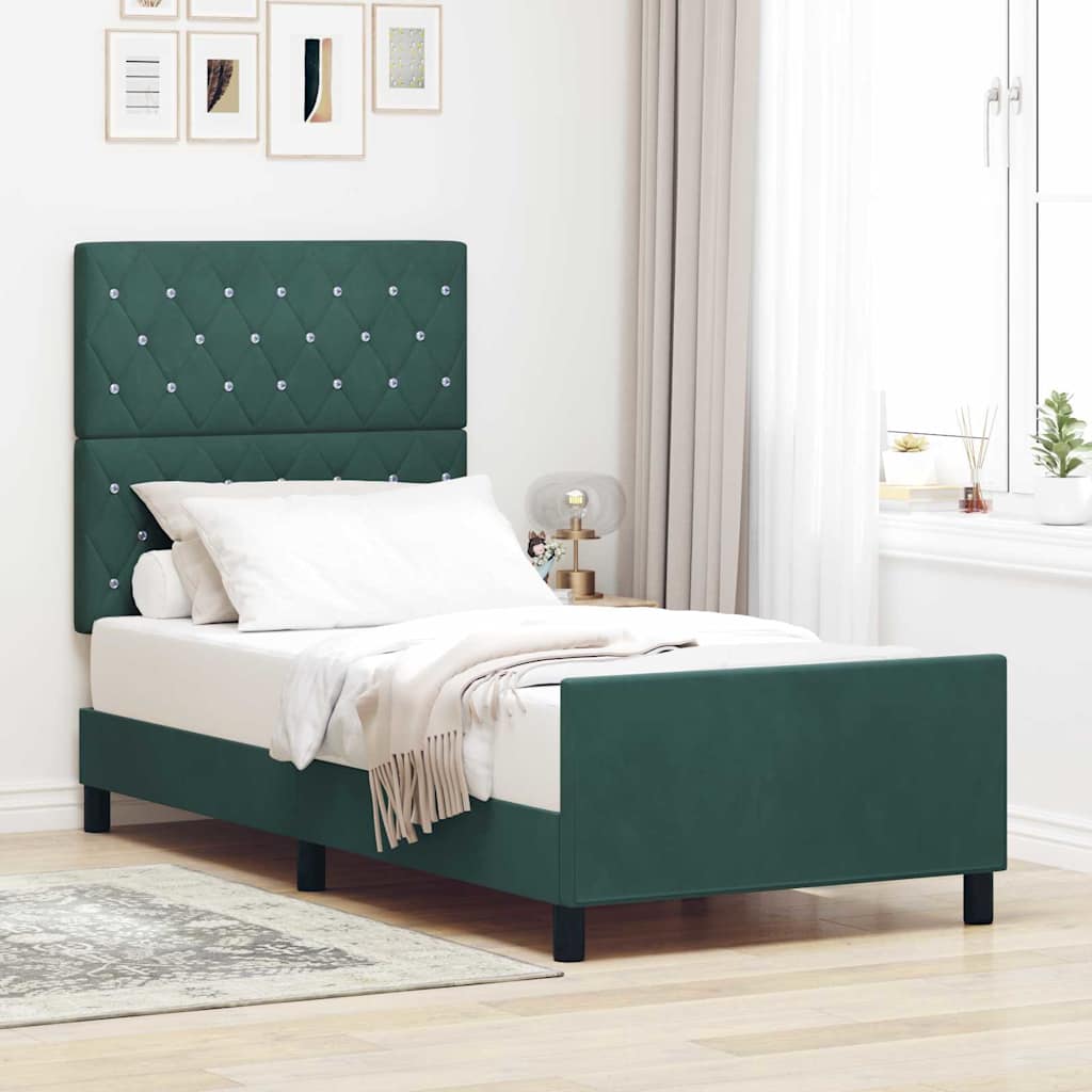 vidaXL Κρεβάτι με ελατήρια Σκούρο Πράσινο 90 x 190 cm Βελούδο
