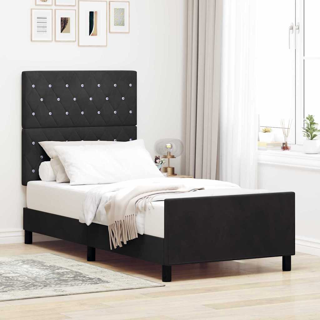 vidaXL Κρεβάτι με ελατήρια με κεφαλάρι Μαύρο 100 x 200 cm Βελούδο