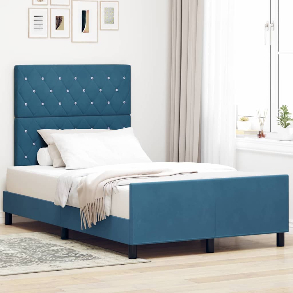 vidaXL Κρεβάτι με ελατήρια Σκούρο Μπλε 120 x 200 cm Βελούδο