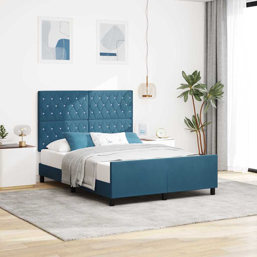 vidaXL Κρεβάτι με ελατήρια Σκούρο Μπλε 140 x 200 cm Βελούδο