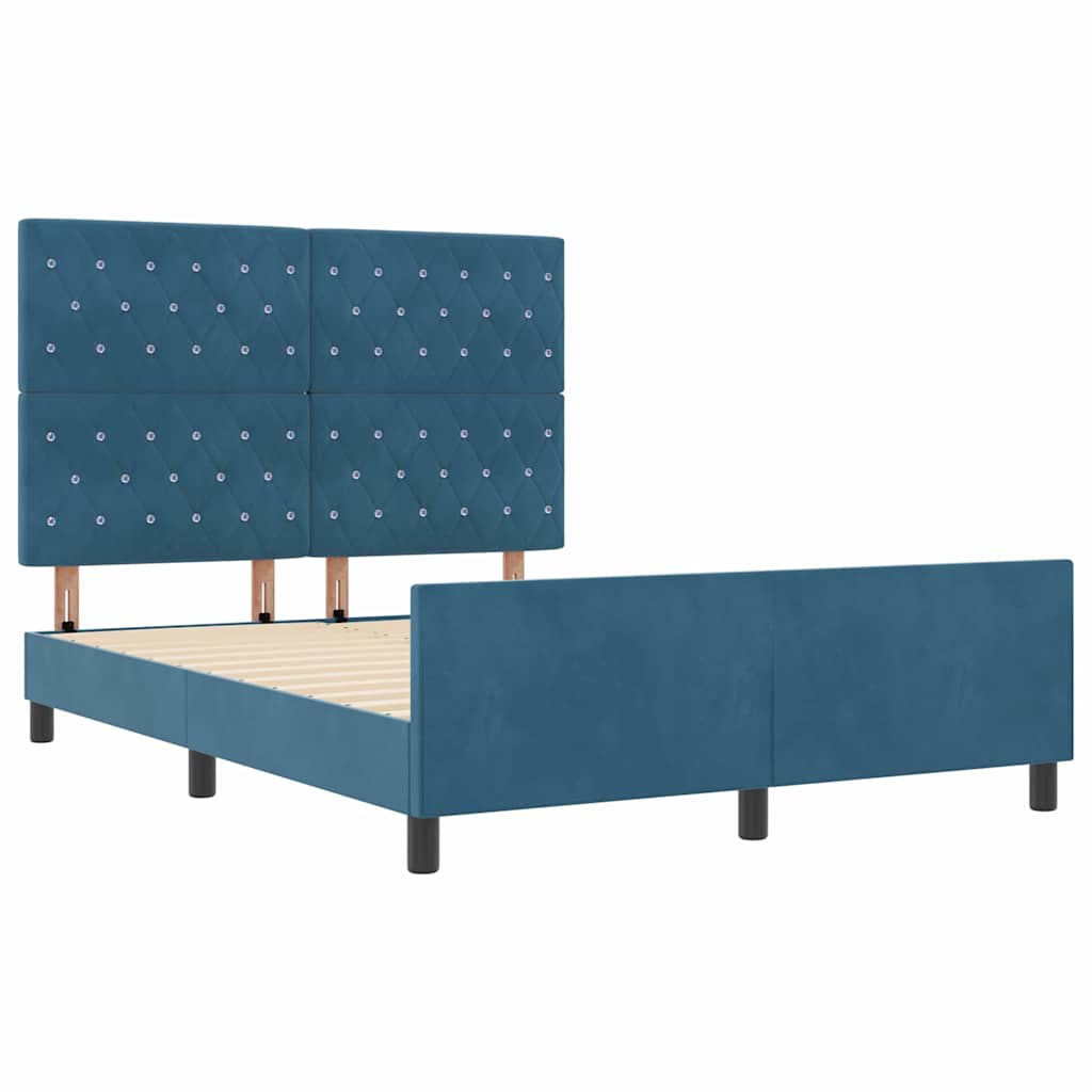 vidaXL Κρεβάτι με ελατήρια Σκούρο Μπλε 160 x 200 cm Βελούδο