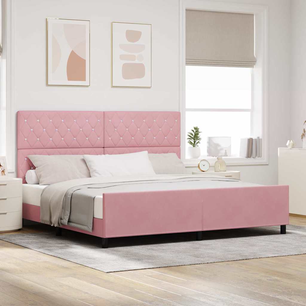 vidaXL Κρεβάτι με ελατήρια με κεφαλάρι Ροζ 200 x 200 cm Βελούδο
