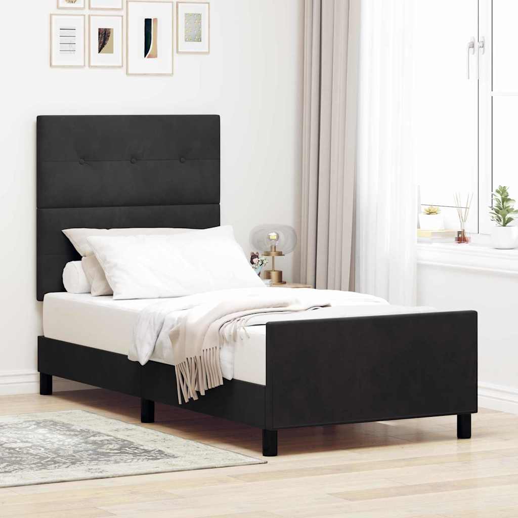 vidaXL Κρεβάτι με ελατήρια με κεφαλάρι Μαύρο 90 x 190 cm Βελούδο