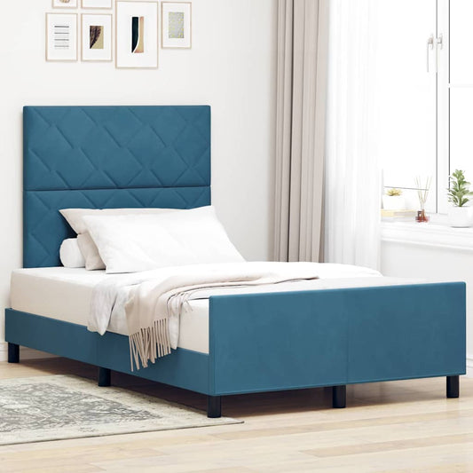 vidaXL Κρεβάτι με ελατήρια Σκούρο Μπλε 120 x 190 cm Βελούδο