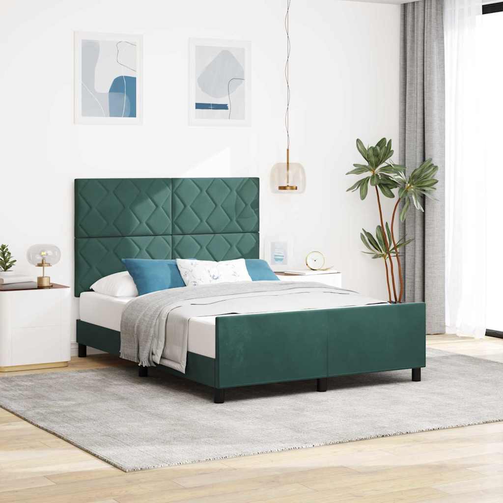 vidaXL Κρεβάτι με ελατήρια Σκούρο Πράσινο 140 x 190 cm Βελούδο