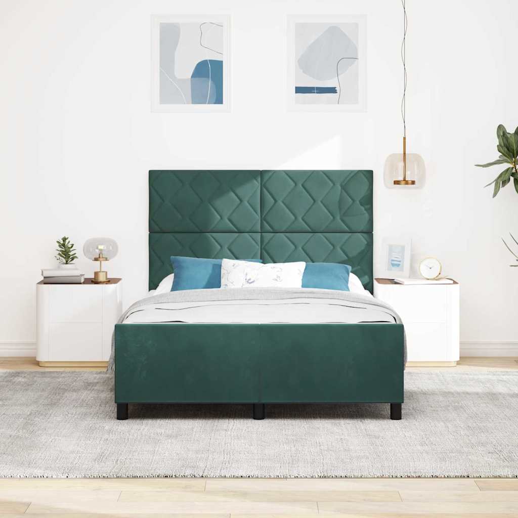 vidaXL Κρεβάτι με ελατήρια Σκούρο Πράσινο 140 x 190 cm Βελούδο