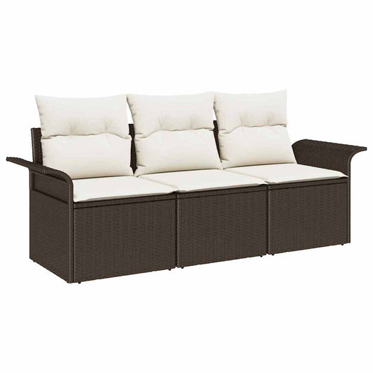 vidaXL Σετ 3 κομματιών Καναπέ Κήπου με Μαξιλάρια Καφέ Πολυ Ρατάν