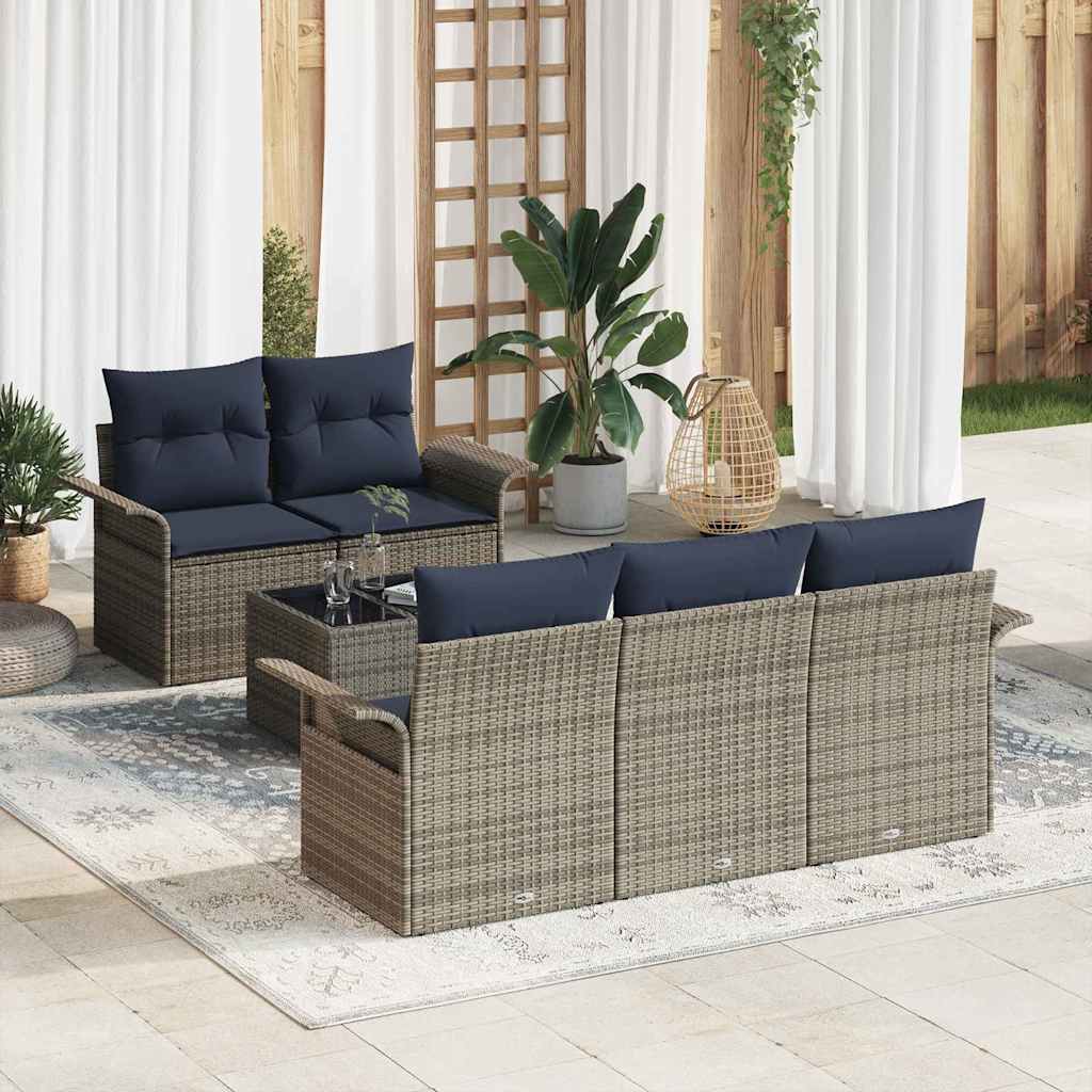 vidaXL Σετ Καναπέ Κήπου 6 pcs Γκρι και Ναυτικό συνθετικό ρατάν