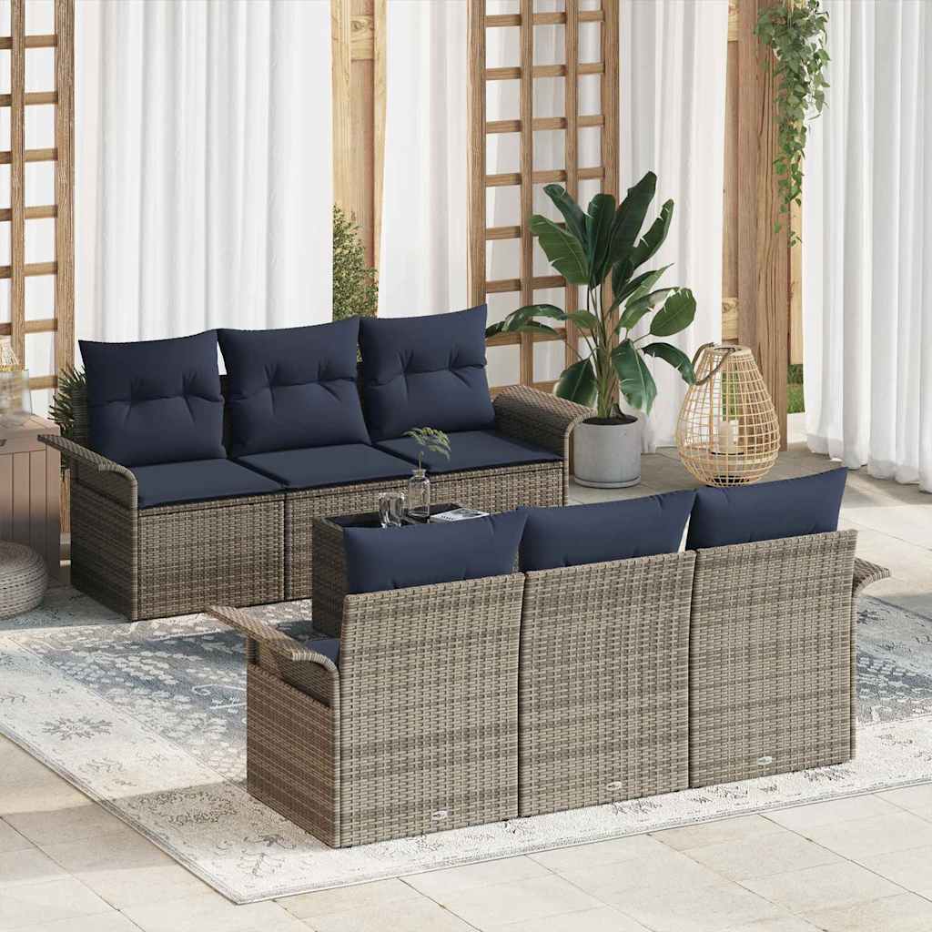 vidaXL Σετ Καναπέ Κήπου με μαξιλάρι με μαξιλάρι 7 pcs Γκρι και Ναυτικό