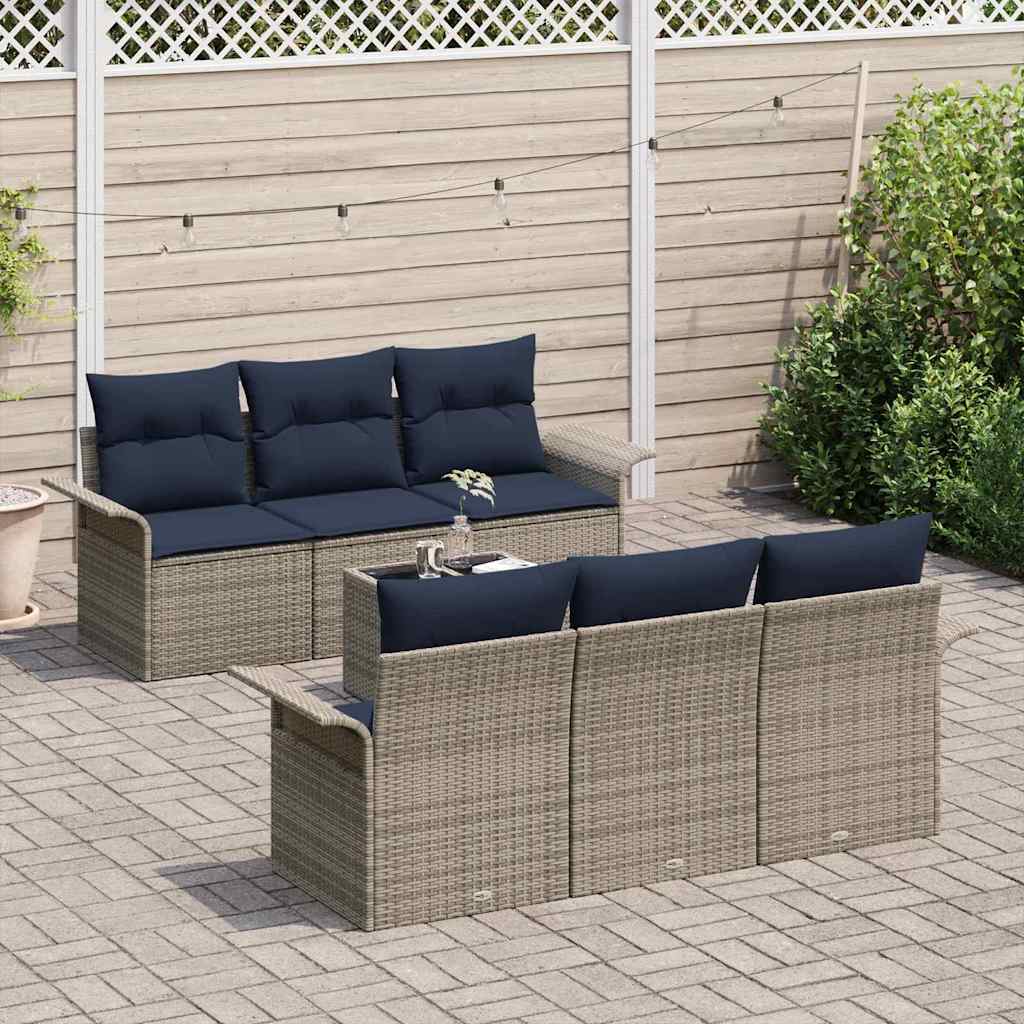 vidaXL Σετ Καναπέ Κήπου με μαξιλάρι με μαξιλάρι 7 pcs Γκρι και Ναυτικό