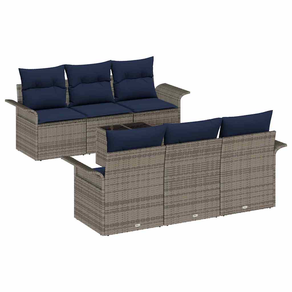 vidaXL Σετ Καναπέ Κήπου με μαξιλάρι με μαξιλάρι 7 pcs Γκρι και Ναυτικό