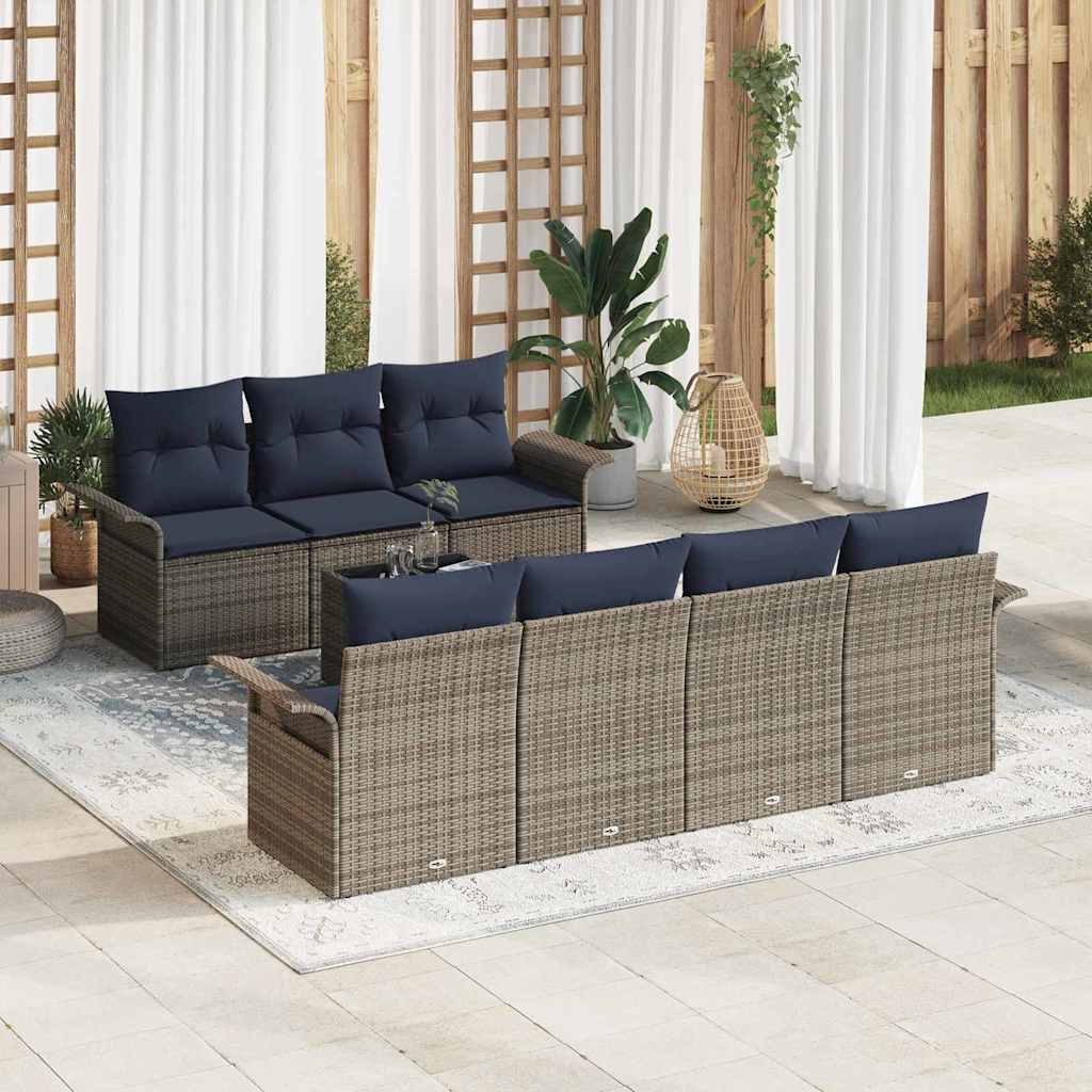 vidaXL Σετ Καναπέ Κήπου 8 pcs Γκρι και Ναυτικό συνθετικό ρατάν
